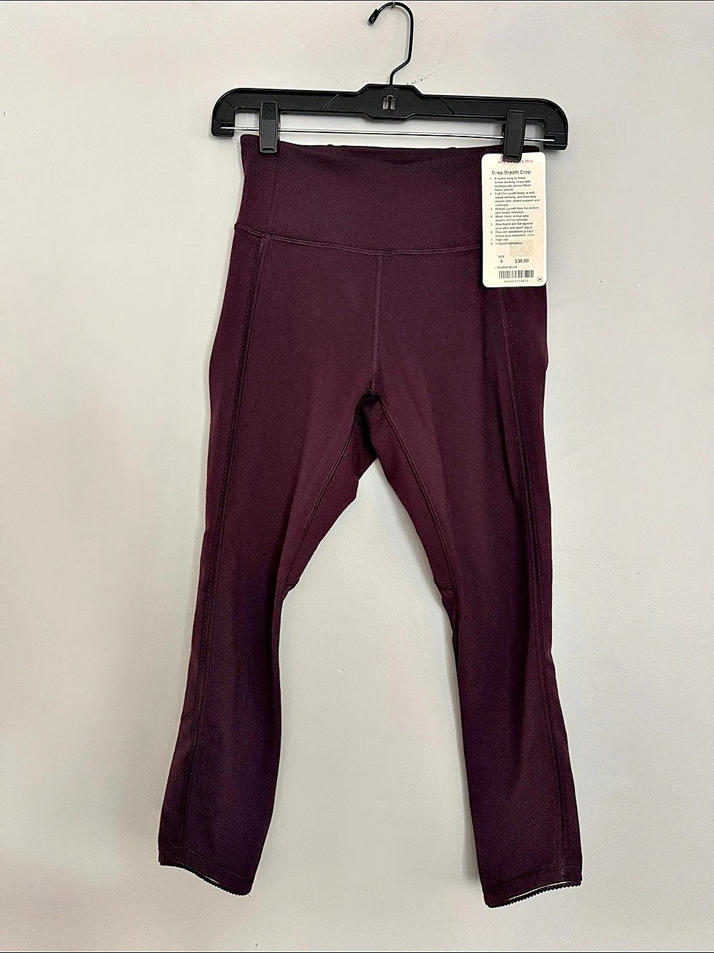 Deep Breath Crop Lululemon Black Cherry BCHR HR Yoga Leggings Purple Womens 4 S